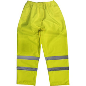 LARGE Yellow Hi-Vis Waterproof Trousers - Elasticated Waist Adjustable Ankles