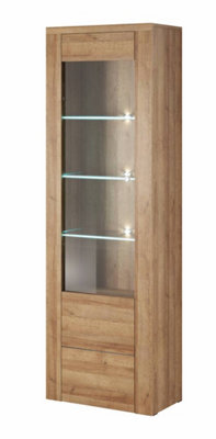 Larona 05 Tall Display Cabinet - Oak Riviera with LED Lighting Option - W650mm x H2060mm x D370mm