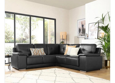 Larry Black Leather Corner Sofa Suite Living Room Sofa