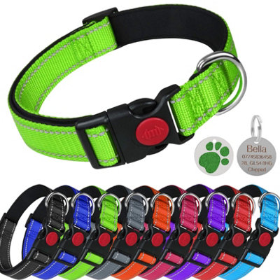 LARRYROO Reflective Dog Soft Padded Nylon Collar Slide Lock Safety ...