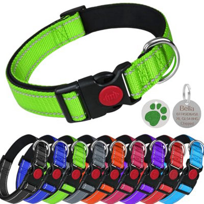 LARRYROO Reflective Dog Soft Padded Nylon Collar Slide Lock Safety ...