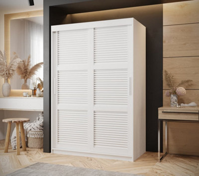 Larvik I Sliding Stylish and Spacious Sliding Wardrobe with Horizontal Slats Design  (H2000mm W1000mm D620mm) - White Matt