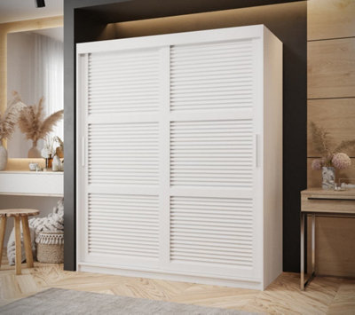 Larvik I Sliding Stylish and Spacious Sliding Wardrobe with Horizontal Slats Design (H2000mm W1500mm D620mm) - White Matt