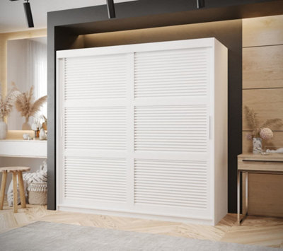 Larvik I Sliding Stylish and Spacious Sliding Wardrobe with Horizontal Slats Design (H2000mm W1800mm D620mm) - White Matt