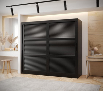 Larvik I Sliding Stylish and Spacious Sliding Wardrobe with Horizontal Slats Design (H2000mm W2000mm D620mm) - Black Matt