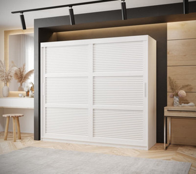 Larvik I Sliding Stylish and Spacious Sliding Wardrobe with Horizontal Slats Design (H2000mm W2000mm D620mm) - White Matt