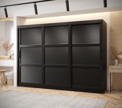 Larvik I Sliding Stylish and Spacious Sliding Wardrobe with Horizontal Slats Design (H2000mm W2500mm D620mm) - Black Matt