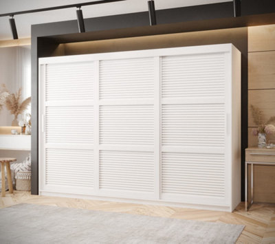 Larvik I Sliding Stylish and Spacious Sliding Wardrobe with Horizontal Slats Design (H2000mm W2500mm D620mm) - White Matt