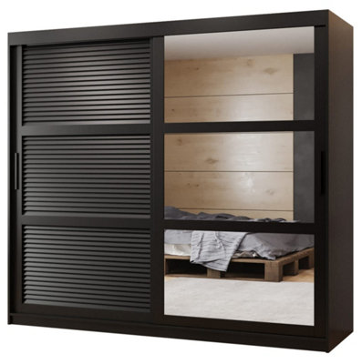 Larvik II 200cm Sliding Wardrobe in Sleek Black - Spacious Storage