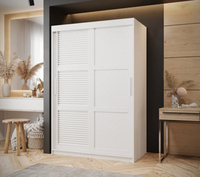 Larvik III Sliding Wardrobe with Horizontal Slats and Panel Doors (H2000mm W1200mm D620mm) - White Matt