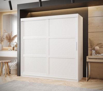 Larvik III Sliding Wardrobe with Horizontal Slats and Panel Doors (H2000mm W1800mm D620mm) - White Matt