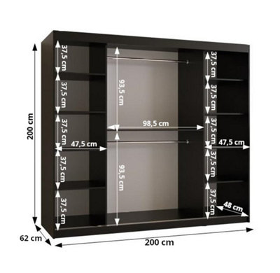 Larvik III Sliding Wardrobe with Horizontal Slats and Panel Doors (H2000mm W2500mm D620mm) - Black Matt