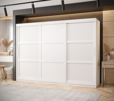 Larvik III Sliding Wardrobe with Horizontal Slats and Panel Doors (H2000mm W2500mm D620mm) - White Matt