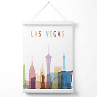 Las Vegas Colourful City Skyline Poster with Hanger / 33cm / White