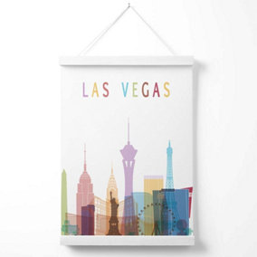 Las Vegas Colourful City Skyline Poster with Hanger / 33cm / White