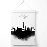 Las Vegas Watercolour Skyline City Poster with Hanger / 33cm / White