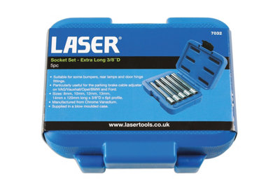 Laser 7032 5pc Socket Set 6pt Extra Long 3/8" Drive 8-14mm