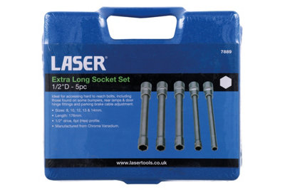 Laser 7889 5pc Extra Long Socket Set 1/2" Drive 6pt 8-14mm