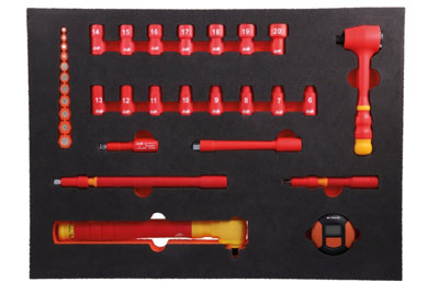 Laser 8484 48pc VDE 1000V Insulated Socket Set 3/8" Drive in Foam Inlay