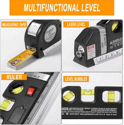 Laser Level Pro 3, 2.5m Measuring Tool with Built-in Spirit Levels and ...