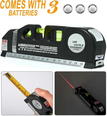 Laser Level Pro 3, 2.5m Measuring Tool with Built-in Spirit Levels and ...