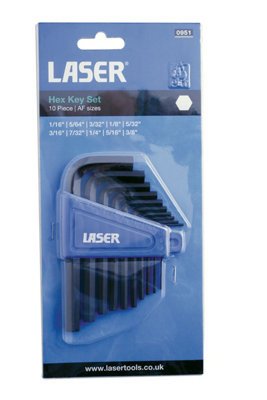Laser Tools 0951 10pc Hex Key Set Imperial/AF 1/16" - 3/8"