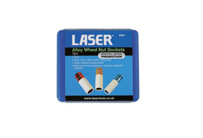 Laser Tools 6294 3pc Alloy Wheel Nut Socket Set 17mm 19mm & 21mm