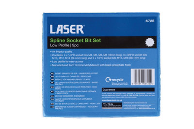 たた Laser Tools 6725 Low Profile Spline Socket Bit Set - 9 Piece