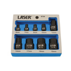 Laser Tools 6726 9pc Low Profile Hex Socket Bit Set 1/4" & 3/8" Drive
