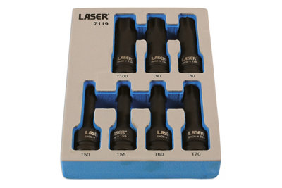 Laser Tools 7119 7pc Long Impact Torx/Star Socket Bit Set 1/2" Drive