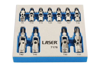 Laser Tools 7176 11pc Tamperproof U/J Torx/Star Socket Bit Set 1/4"D, 3/8"D