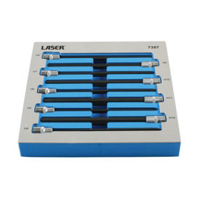 Laser Tools 7357 9pc Extra Long Hex Socket Bit Set 3/8"D 4 - 12mm (Length 200mm)