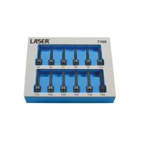 Laser Tools 7398 12pc 1/4" Drive Star/Torx Impact Socket Bit Set - T5-T40
