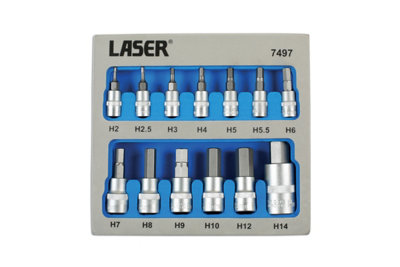 Laser Tools 7497 13pc Security Hex Socket Bit Set 1/4"D, 3/8"D, 1/2"D