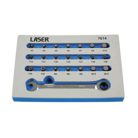 Laser Tools 7614 22pc Low Profile Bit Set Mixed Profile with Ratchet Driver