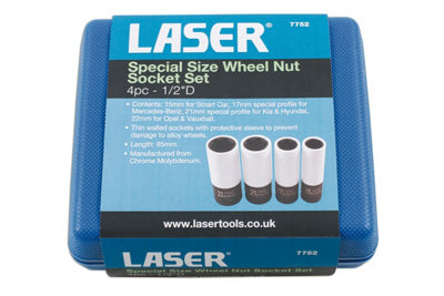 Laser Tools 7752 4pc Special Size Wheel Nut Socket Set 1/2" Drive