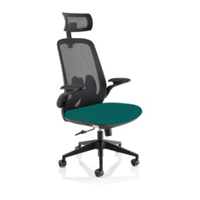 Lasino Executive Bespoke Fabric Seat Maringa Teal Mesh Chair With Folding Arms