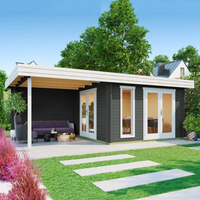 Lasita Anders Summer House with Veranda - 6.3m x 3.6m - Log Cabin with Canopy Area Double Glazed - 6