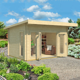 Lasita Bingham 2 Log Cabin Pent Summer House - 3.99m x 3.09m - Modern Garden Summer House - Double Glazed