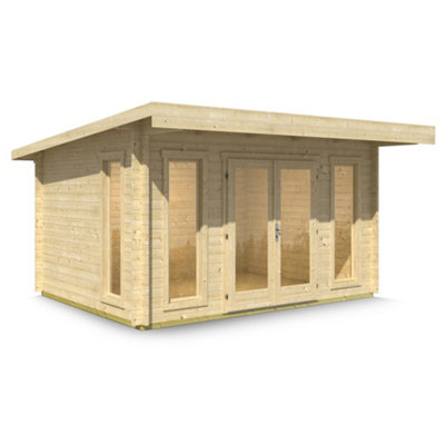 Lasita Bingham 2 Log Cabin Pent Summer House - 3.99m x 3.09m - Modern Garden Summer House - Double Glazed - 4