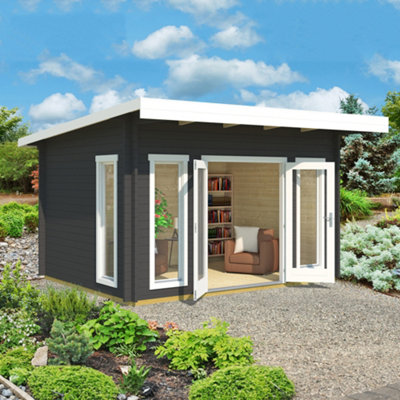 Lasita Bingham 3 Pent Summer House - 4m x 3.1m - 70mm Premium Wall Logs Double Glazed - 5
