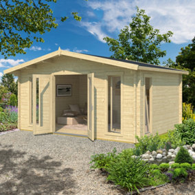 Lasita Boston Log Cabin - 4.8m x 3.6m - Apex Roof Garden Log Cabin Double Glazed