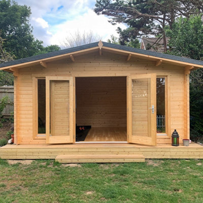 Lasita Boston Log Cabin - 4.8m x 3.6m - Apex Roof Garden Log Cabin Double Glazed - 4