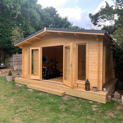 Lasita Boston Log Cabin - 4.8m x 3.6m - Apex Roof Garden Log Cabin Double Glazed - 5