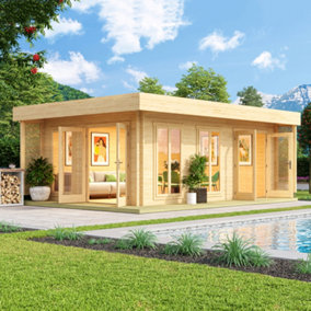 Lasita Doddington Summer House - 5.7m x 3.8m - Modern Log Cabin with Double Doors Double Glazed