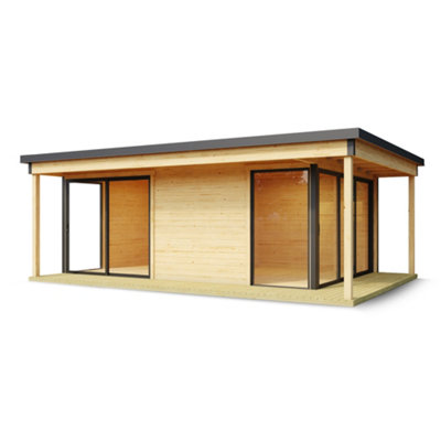 Lasita Domeo 3 V2 with Veranda Garden Office - 8.9m x 5.9m - Two Room Modern Summer House Double Glazed - 4