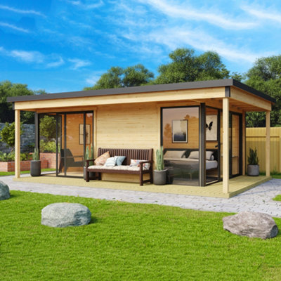 Lasita Domeo 3 V2 with Veranda Garden Office - 8.9m x 5.9m - Two Room Modern Summer House Double Glazed - 5