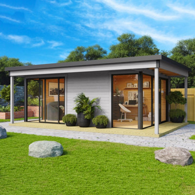 Lasita Domeo 3 V2 with Veranda Garden Office - 8.9m x 5.9m - Two Room Modern Summer House Double Glazed - 6