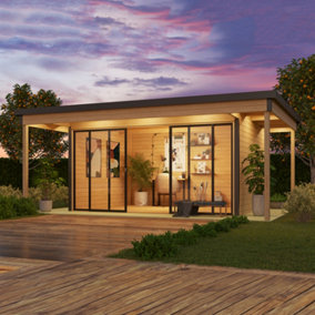 Lasita Domeo 4 V2 with Veranda Garden Office - 6m x 4.2m - Modern Summer House Double Glazed