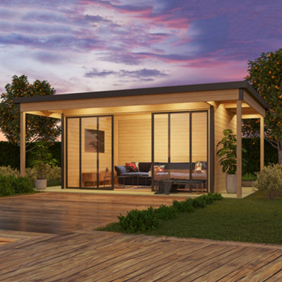 Lasita Domeo 4 V2 with Veranda Garden Office - 6m x 4.2m - Modern Summer House Double Glazed - 5